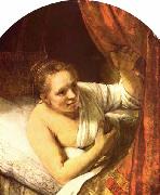 REMBRANDT Harmenszoon van Rijn Junge Frau im Bett painting